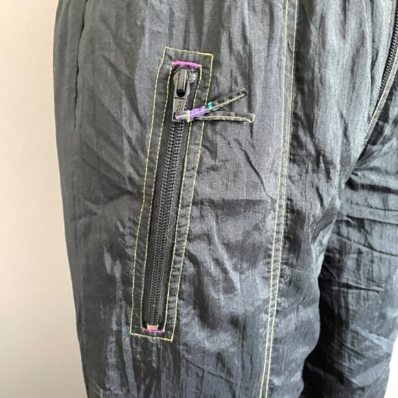 Vintage 80s Black Insulated Ski Pants Bib Overalls - Small - Picture 6 of 10